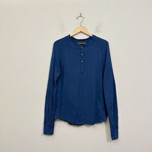 GOODMAN Brand Legend Slub Long Sleeve Henley Shirt Navy Blue T-Shirt